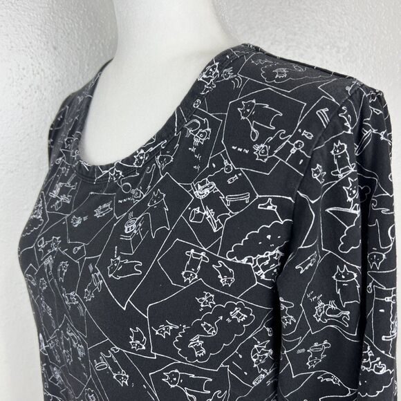 Mint Neko Long Sleeve Shirt Women Medium Black Cat All Over Print Novelty Tee - Picture 11 of 15